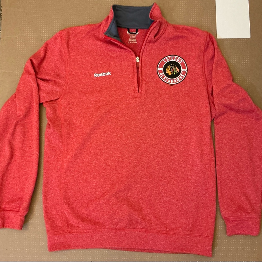 Reebok Men's Red Quarter Zip-Up Sweater Chicago Blakhawks Medium